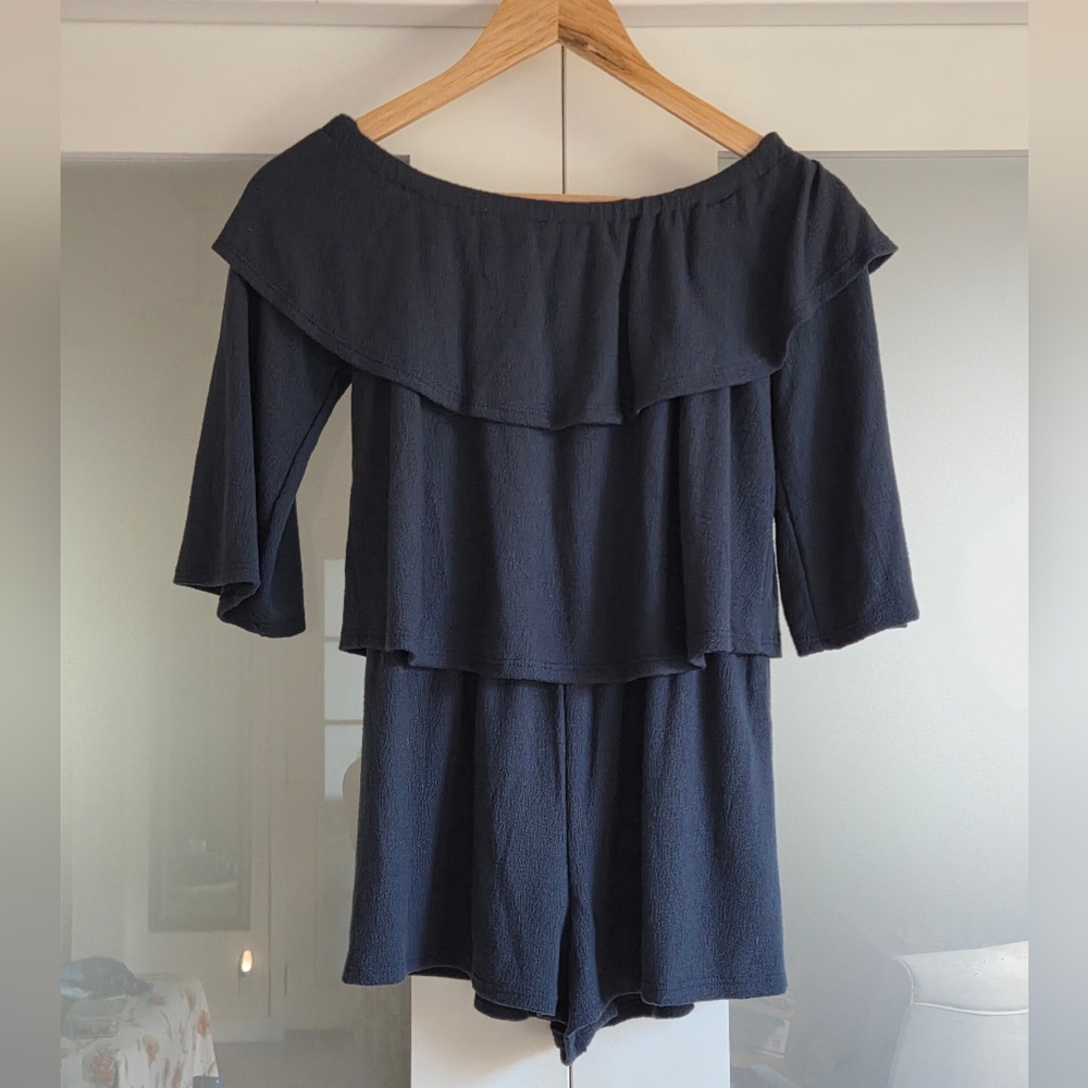 Sadie & Sage Navy Off-Shoulder Romper